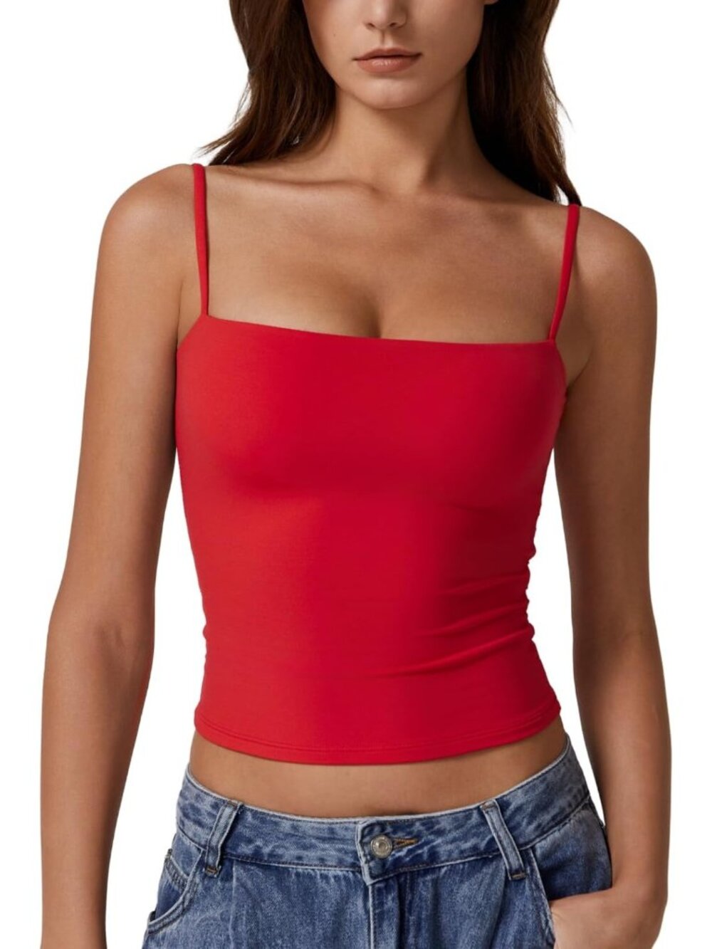 Women's Red Y2K Double Lined Fitted Camisole Spaghetti Strap Adjustable Top